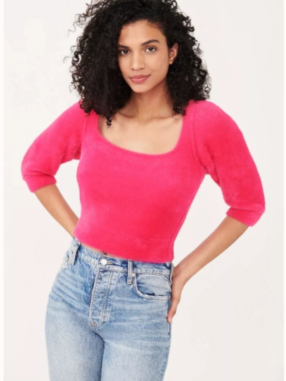 Like New! FREE PEOPLE Moonbeam Pullover Pink Fuzzy Sweater Size S